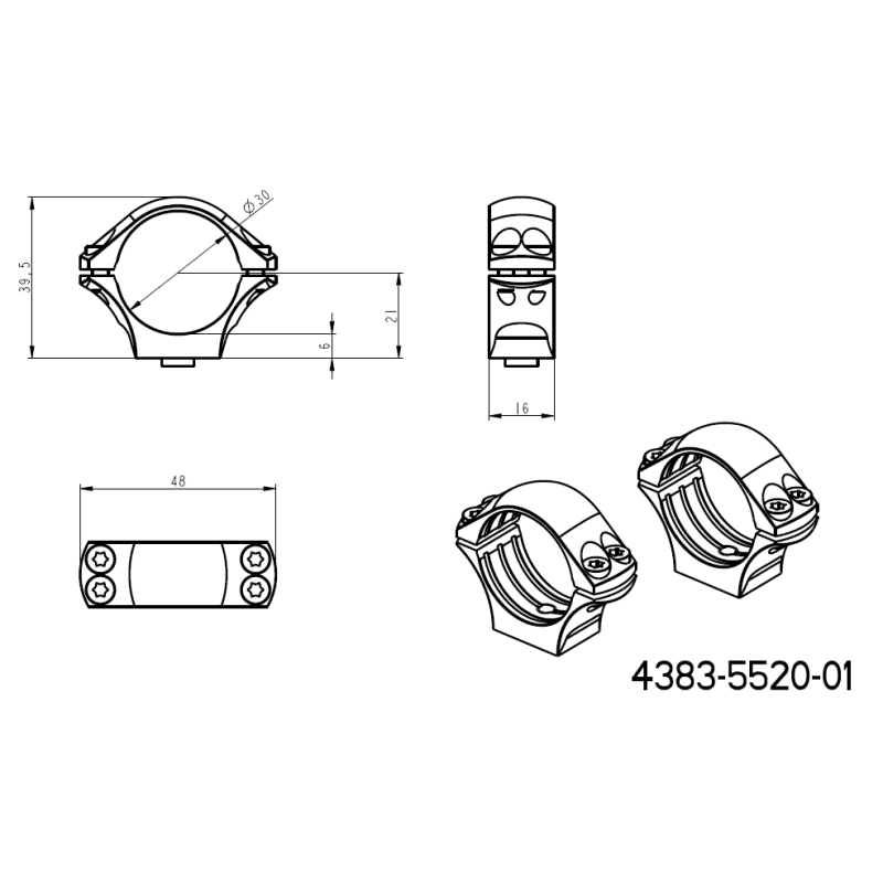 30 mm Montageringe für Zielfernrohre | zweiteilige Picatinny QD Ergo-Basis 