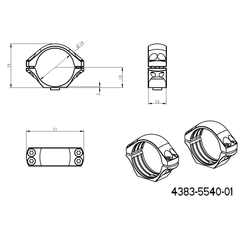 34mm Montageringe für Zielfernrohre | zweiteilige Picatinny-Basis mit QD-Hebeln 