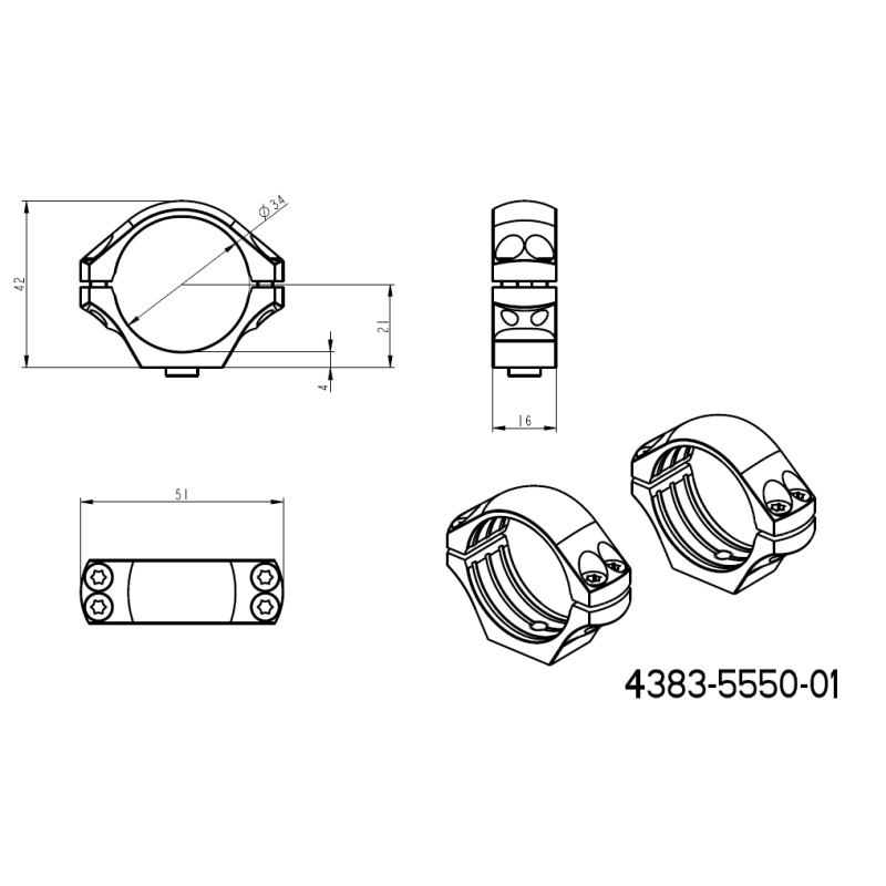 34mm Montageringe für Zielfernrohre | zweiteilige Picatinny-Basis mit Hebeln 