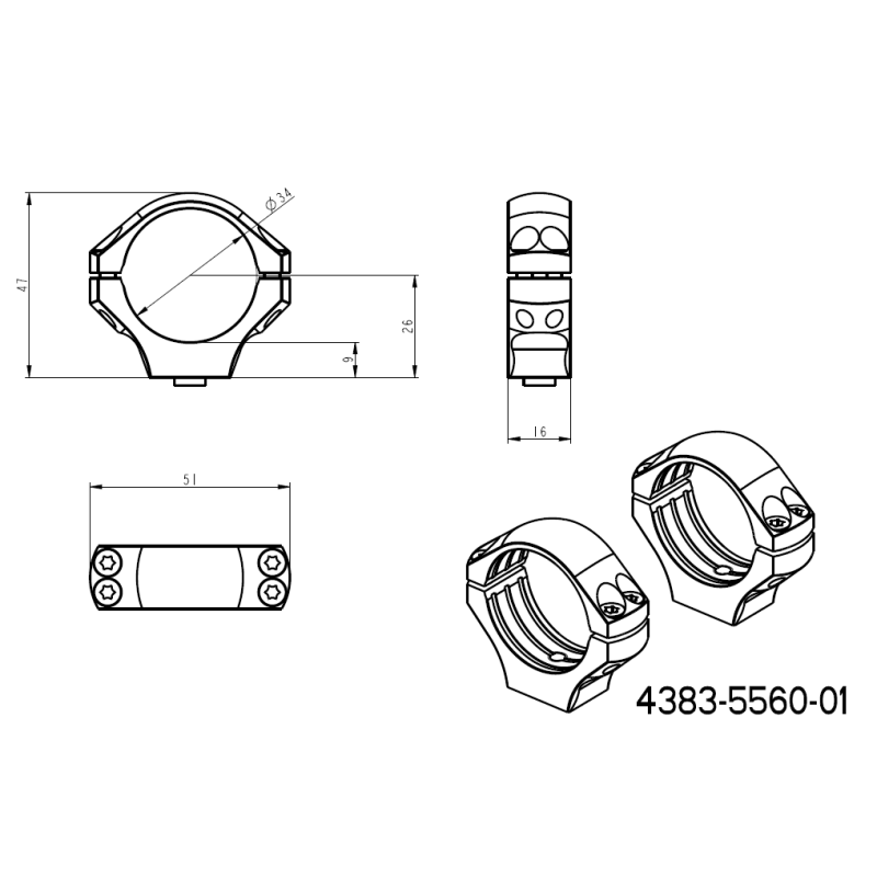 34mm Montageringe für Zielfernrohre | einteilige Picatinny-Basis mit Hebeln 