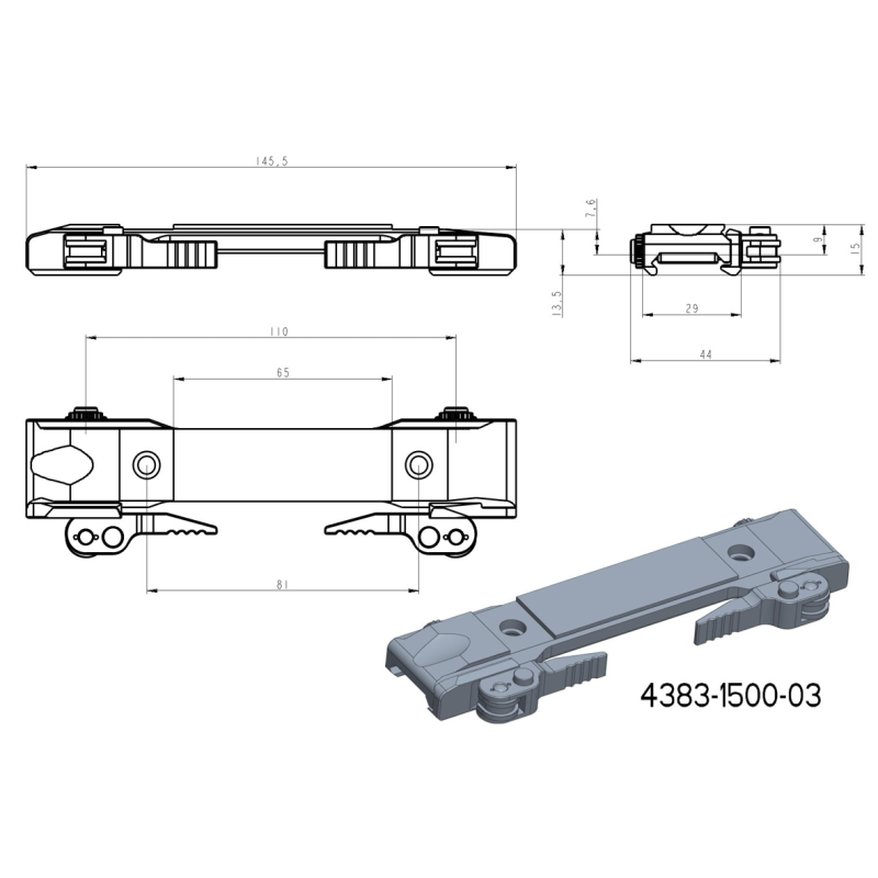 Basis für JK-N Adapter | Picatinny-Basis mit QD-Hebeln [lang] 