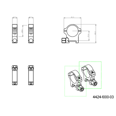 30mm Montageringe für Zielfernrohre | Picatinny-Basis mit Schraubmutter 